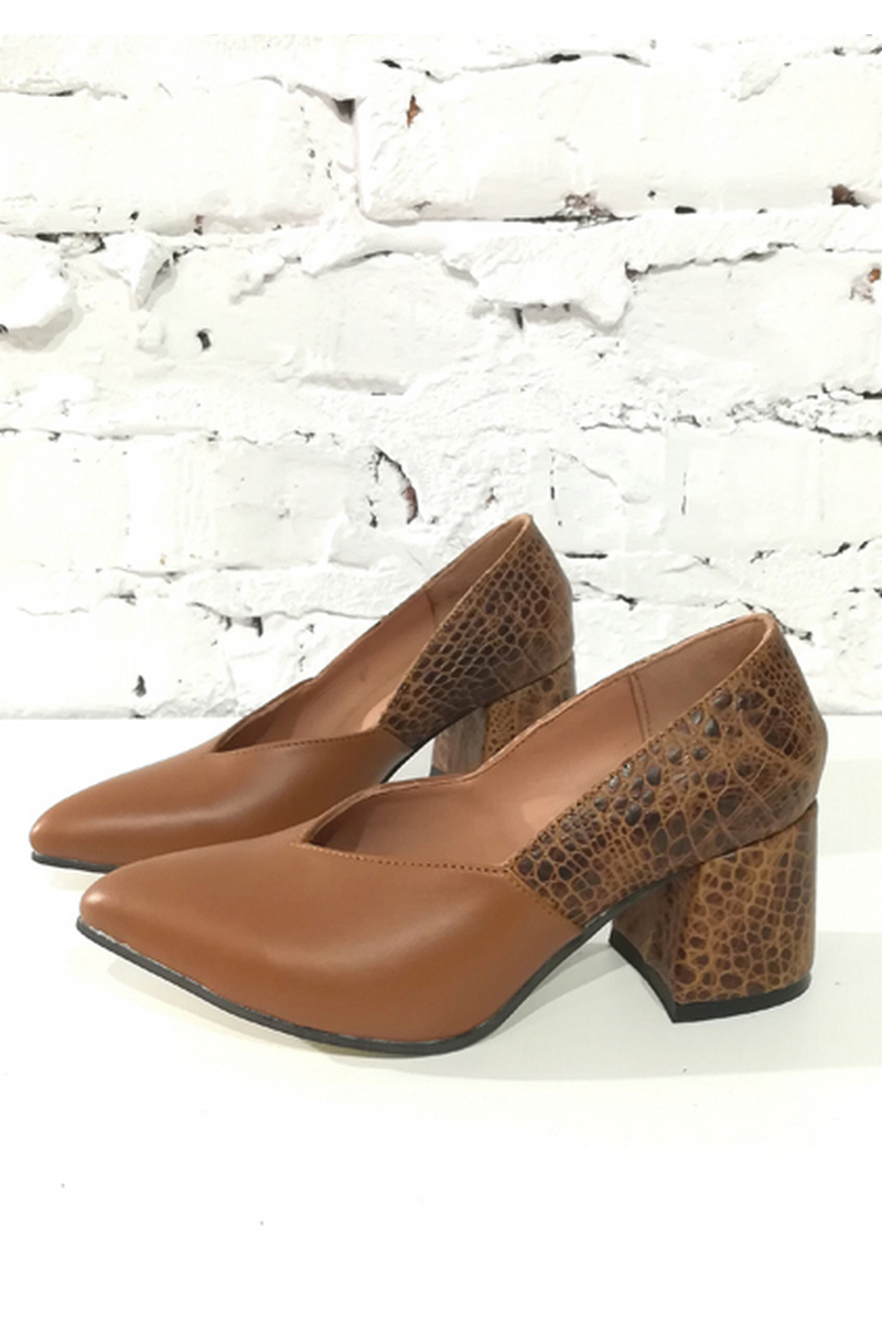 Buy Brown comfortable leather suede women`s high heel geometric neckline shoes, Designer shoes